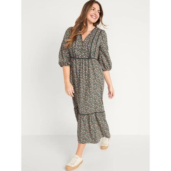 Old Navy Floral Cottagecore Romantic Prairie Boho Maxi Swing Women Dress Medium